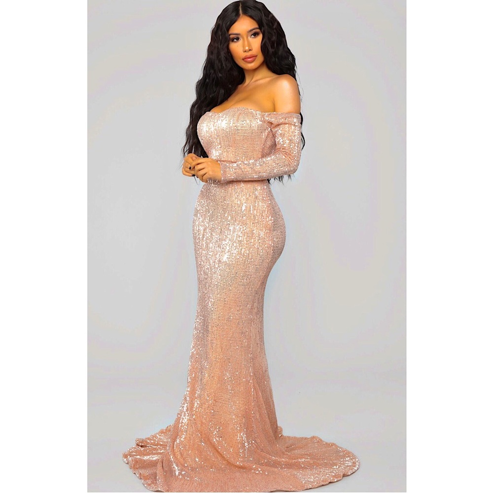New! FASHION NOVA Sequin Mermaid Maxi Long Dress - Picture 4 of 7